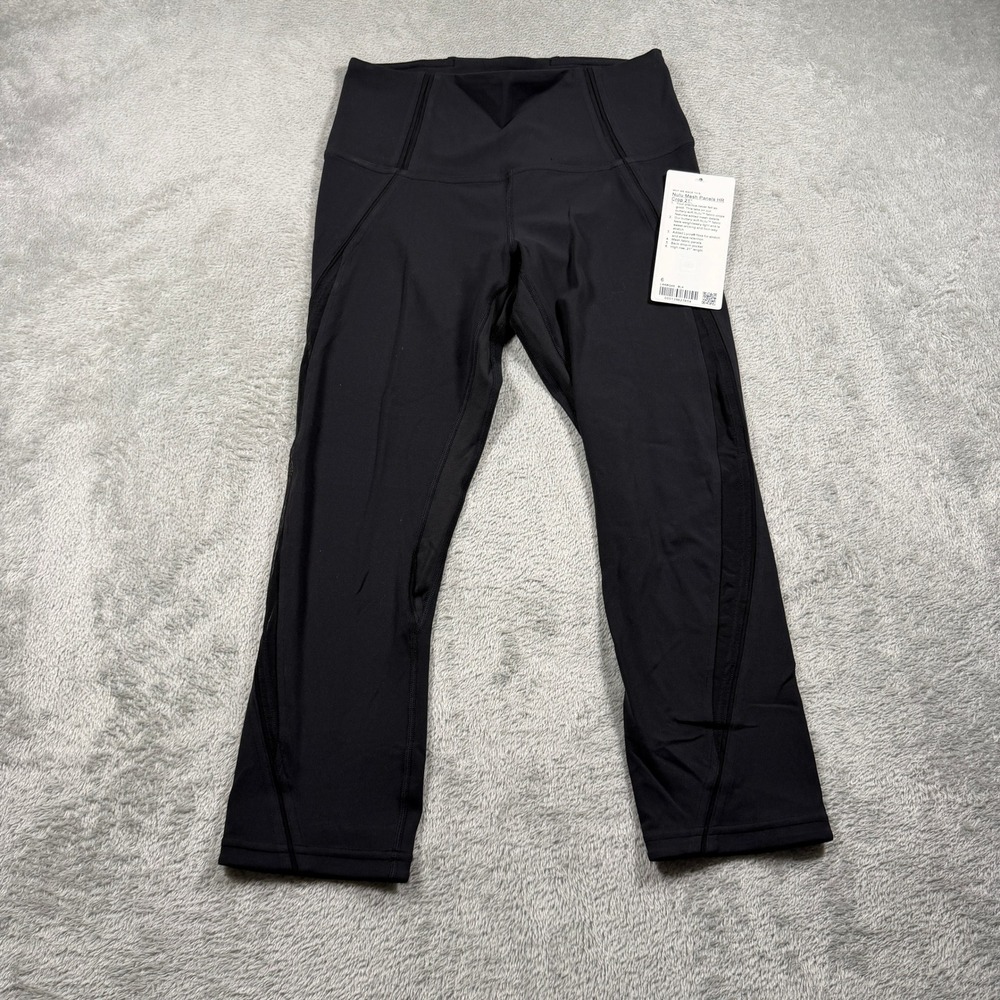 Lululemon Nulu Mesh Panels HR Crop 21" Women‎ 6 Black High Rise Leggings NWT
